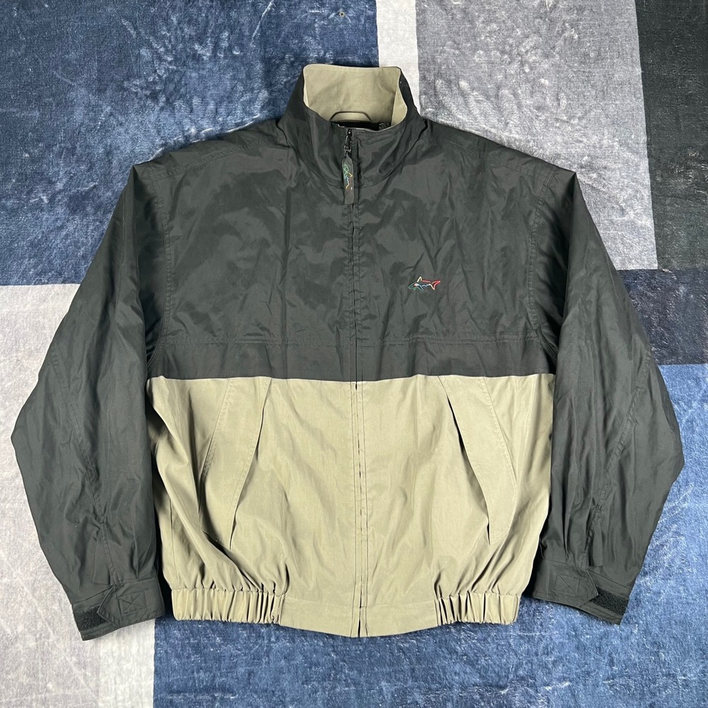 Greg Norman Collection Mens Full Zip Windbreaker Jacket Black Khaki Size L
